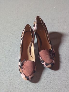 Casadei Leopard Print, Pink, Calf-Hair Italian Pumps, Kitten Heels